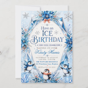 Verjaardagsfeestje pinguïn winter kaart