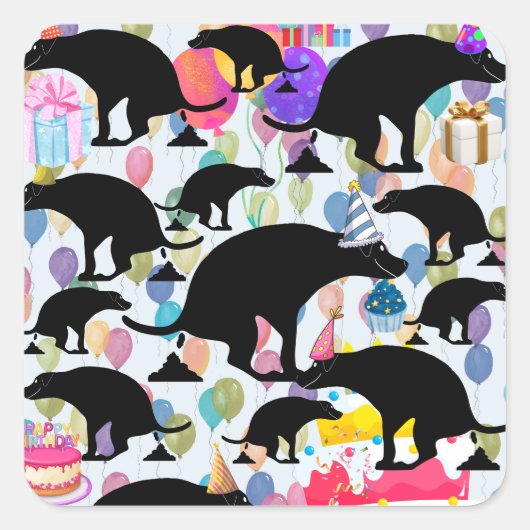 Verjaardagsfeestje Pooping Dog Vierkante Sticker (Voorkant)