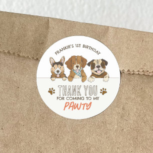 Verjaardagsfeestje puppy hond bedankt ronde sticker