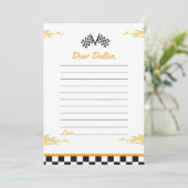 Verjaardagsfeestje raceauto tijdscapsule notitieka bedankkaart (Staand voorkant)