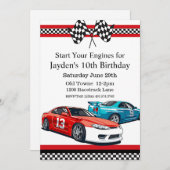 Verjaardagsfeestje raceauto, uitnodiging 10e verja (Voorkant / Achterkant)