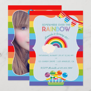 Verjaardagsfeestje Rainbow Candy foto uitnodiging