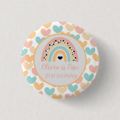Verjaardagsfeestje Rainbow & Hearts 1 jaar Ronde Button 3,2 Cm (Voorkant)