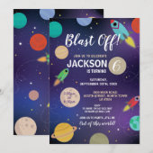 Verjaardagsfeestje raket Blast Off Space Galaxy Kaart (Voorkant / Achterkant)