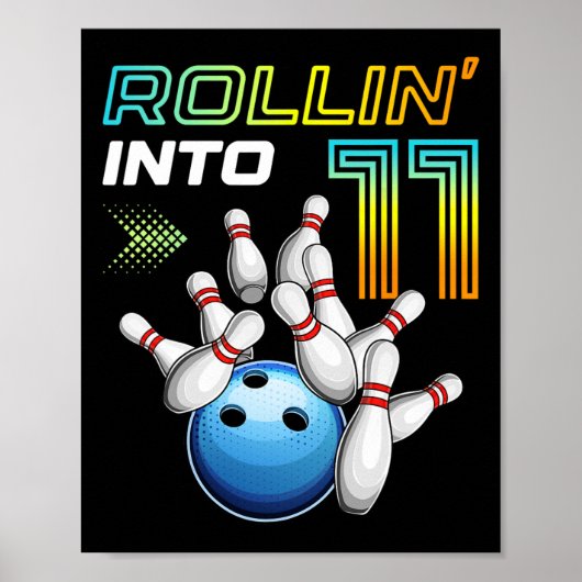 Verjaardagsfeestje Retro Bowling 11 Jaar B Poster (Voorkant)