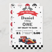 Verjaardagsfeestje Rode Race Auto Kaart (Voorkant / Achterkant)