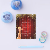 Verjaardagsfeestje rood gouden glitters jurk film  flyer (Enkel)