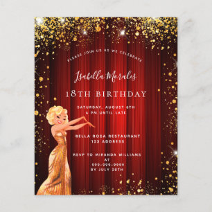 Verjaardagsfeestje rood gouden glitters jurk film flyer