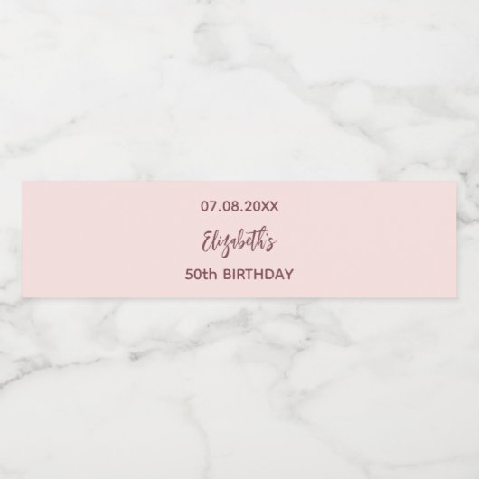 Verjaardagsfeestje roos goudblush waterfles etiket (Enkel label)