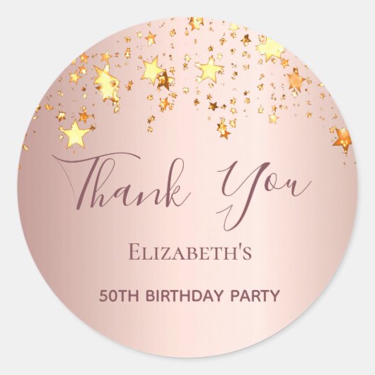 Verjaardagsfeestje roos gouden sterren Dank u Ronde Sticker (Voorkant)