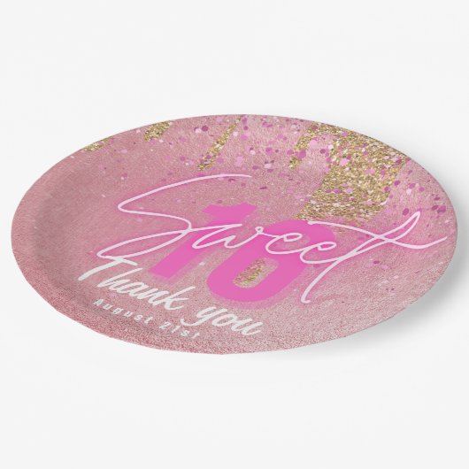 Verjaardagsfeestje Roze Feest Eetgerei Persoonlijk Papieren Bordje (Gekanteld)