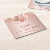 Verjaardagsfeestje roze gouden glitterballonnen mo kartonnen onderzetters (Schuin)