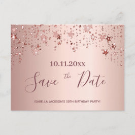 Verjaardagsfeestje roze gouden sterren save the da briefkaart