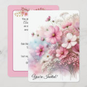 Verjaardagsfeestje Roze Kosmos Kaart (Voorkant / Achterkant)