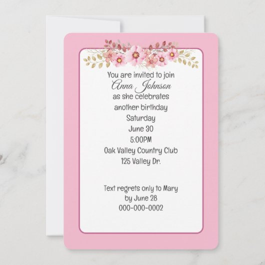 Verjaardagsfeestje Roze Kosmos Kaart (Achterkant)