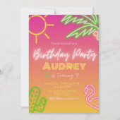 Verjaardagsfeestje - Roze Neon Kaart (Voorkant)