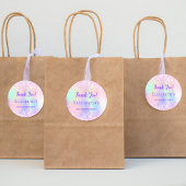 Verjaardagsfeestje roze paarse dank u ronde sticker