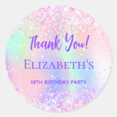 Verjaardagsfeestje roze paarse dank u ronde sticker (Voorkant)