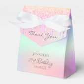 Verjaardagsfeestje roze paarse holografisch bedankdoosjes (Voorkant Zijde)