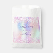 Verjaardagsfeestje roze paarse holografisch bedankzakje (Voorkant)