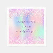 Verjaardagsfeestje roze paarse holografisch servet (Voorkant)