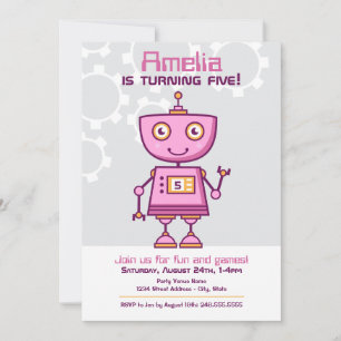 Verjaardagsfeestje Roze Robot Meisje Kaart