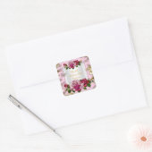 Verjaardagsfeestje Roze Rozen Wit Goud Cream Vierkante Sticker (Envelop)