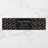 Verjaardagsfeestje Roze Stippen Zwart Waterfles Etiket (Enkel label)