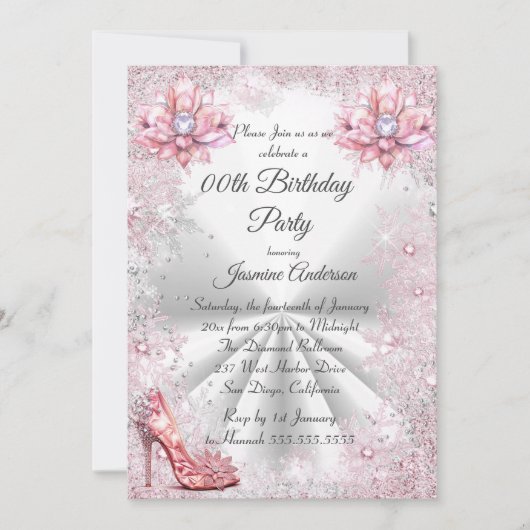 Verjaardagsfeestje Roze Zilver Winter Wonderland s Kaart (Voorkant)