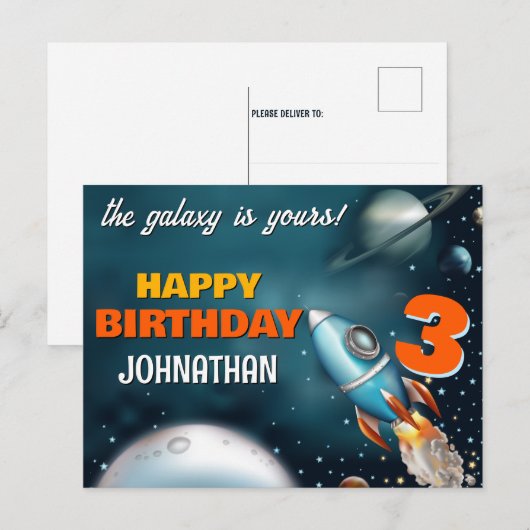 Verjaardagsfeestje Ruimteschip Avontuur Briefkaart (Voorkant / Achterkant)