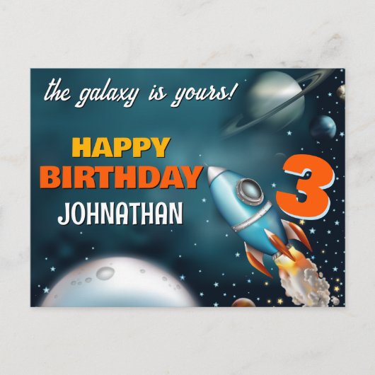 Verjaardagsfeestje Ruimteschip Avontuur Briefkaart (Voorkant)