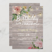 Verjaardagsfeestje Rustic Hout Bloemen & Slingerli Kaart (Voorkant / Achterkant)