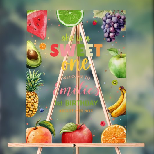 Verjaardagsfeestje 'S Sweet One Fruit, Zomerfeest Acryl Bord (Neutraal)