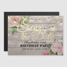Verjaardagsfeestje Save The Date Bloemen Hout Lich Magnetische Uitnodiging