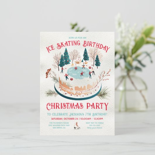 Verjaardagsfeestje schaatsen in de winter kaart (Staand voorkant)