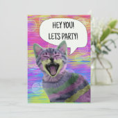 Verjaardagsfeestje schattige kat punk kitten grapp kaart (Staand voorkant)