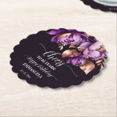 Verjaardagsfeestje servies paarse pioenrozen sjabl kartonnen onderzetters (Gekanteld)