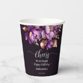 Verjaardagsfeestje servies paarse pioenrozen sjabl papieren bekers (Achterkant)