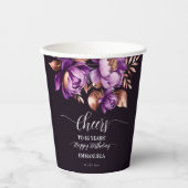 Verjaardagsfeestje servies paarse pioenrozen sjabl papieren bekers (Voorkant)