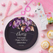 Verjaardagsfeestje servies paarse pioenrozen sjabl papieren bordje (Feest)