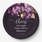 Verjaardagsfeestje servies paarse pioenrozen sjabl papieren bordje (Voorkant)