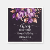 Verjaardagsfeestje servies paarse pioenrozen sjabl servet (Voorkant)