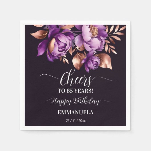 Verjaardagsfeestje servies paarse pioenrozen sjabl servet (Voorkant)