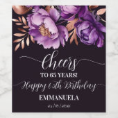 Verjaardagsfeestje servies paarse pioenrozen sjabl wijn etiket (Enkel label)