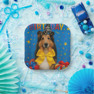 Verjaardagsfeestje Sheltie Papieren Bordje