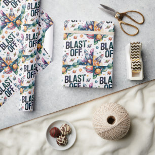 Verjaardagsfeestje Space Boy Astronaut Cadeaupapier