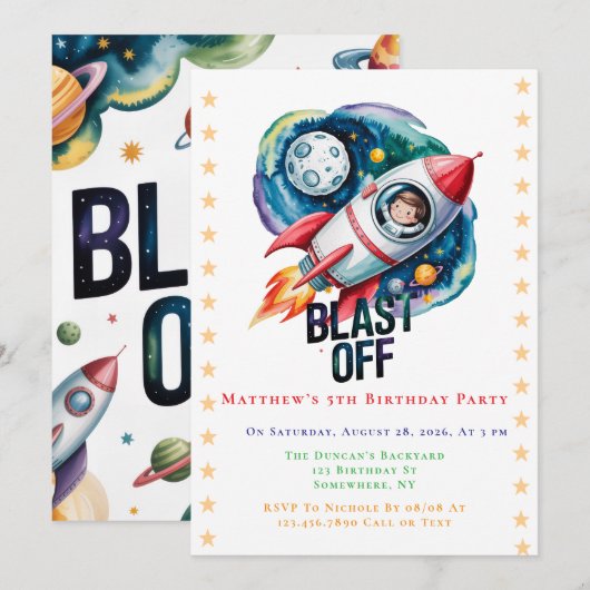 Verjaardagsfeestje Space Boy Astronaut Kaart (Voorkant / Achterkant)