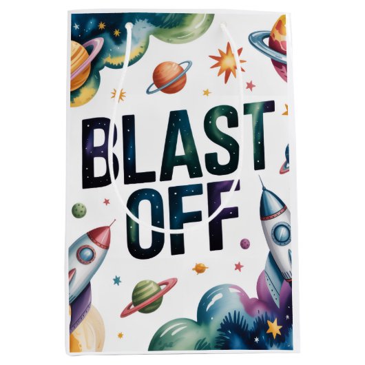 Verjaardagsfeestje Space Boy Astronaut Medium Cadeauzakje (Voorkant)