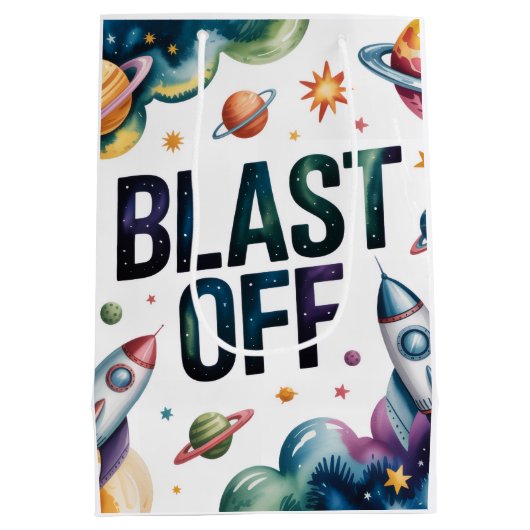 Verjaardagsfeestje Space Boy Astronaut Medium Cadeauzakje (Achterkant)