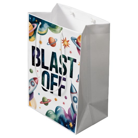 Verjaardagsfeestje Space Boy Astronaut Medium Cadeauzakje (Achterkant Gekanteld)